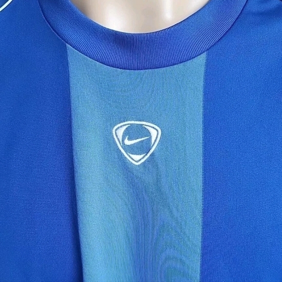 Nike Y2K Soccer Jersey Mens XL Blue Striped Training T-Shirt Center Swoosh Logo - Picture 5 of 13